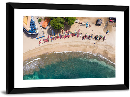Aerial Tarrafal Beach Fishing Boats Wall Art