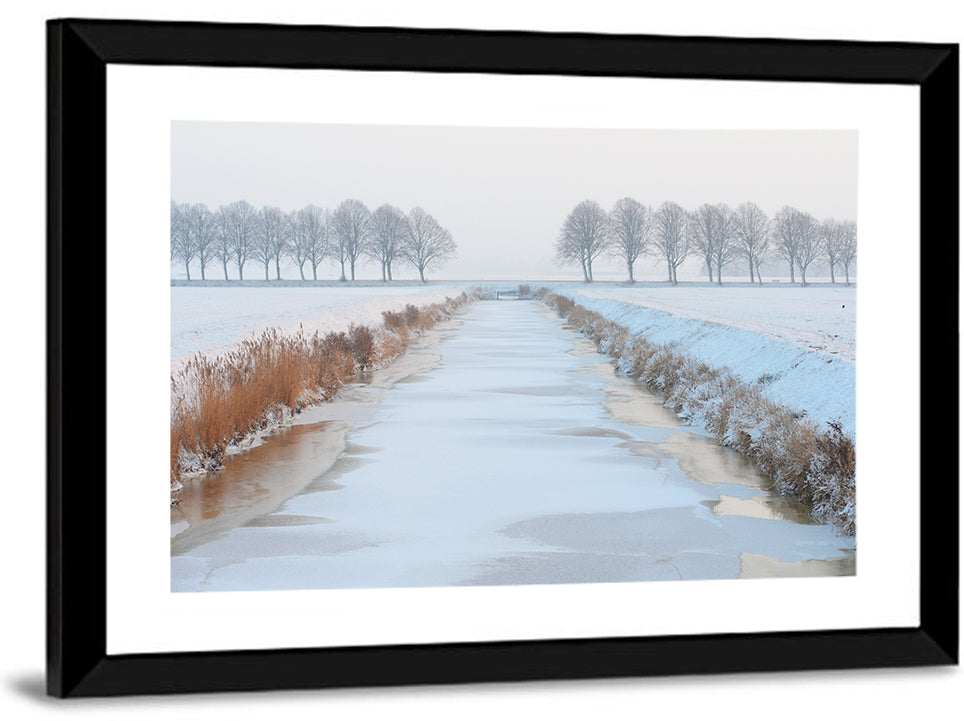 Frozen Canal with Bare Trees Wall Art