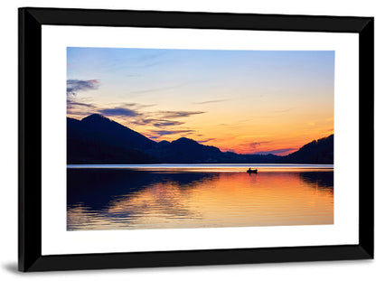 Lake Fuschl Sunset with Boat Wall Art