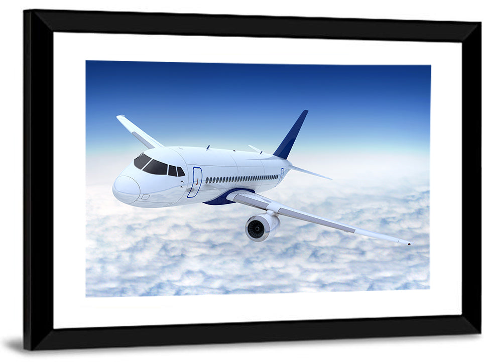 Commercial Jet Above Clouds Wall Art