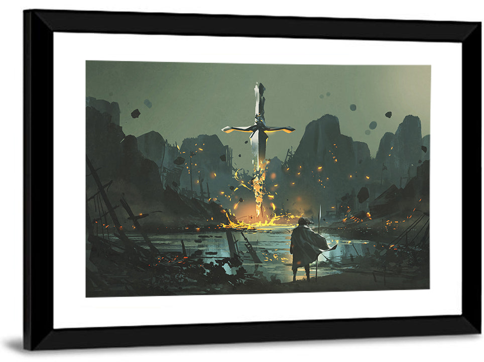 Melting Sword with Cloaked Traveler Wall Art