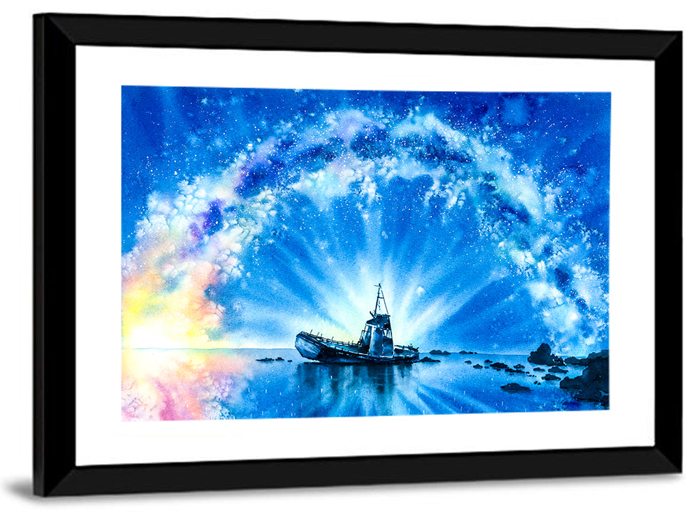 Shipwreck Under Milky Way Wall Art