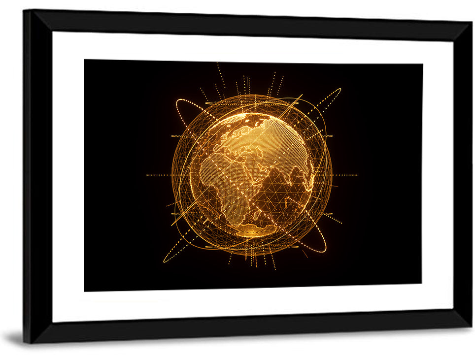 Golden Hologram Globe Wall Art