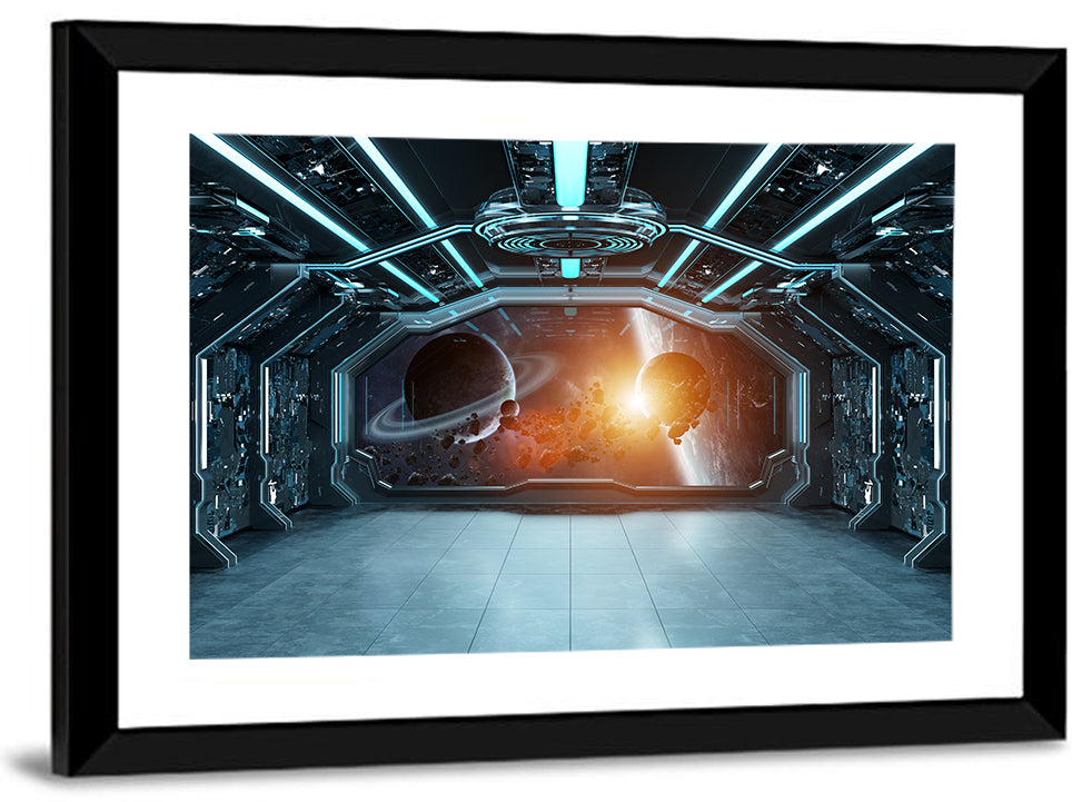 Space Station View with Ringed Planet Wall Art
