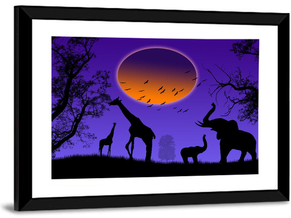 Sunset Savannah Silhouette Wall Art