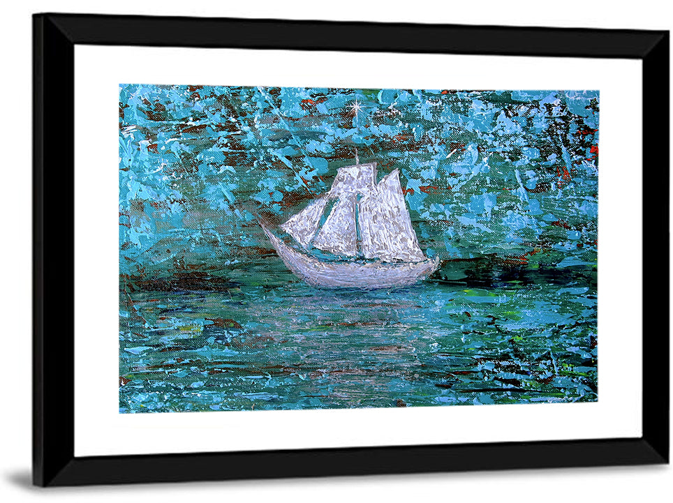 White Sailboat Reflection Wall Art