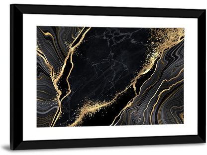 Gold Glitter Black Marble Abstract Wall Art