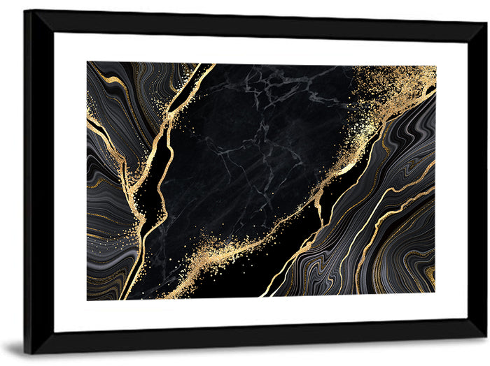 Diagonal Gold Veined Marble Wall Art as a framed print