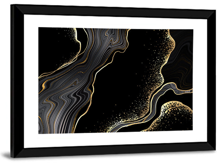 Black Marble with Gold Veins Wall Art as a framed print