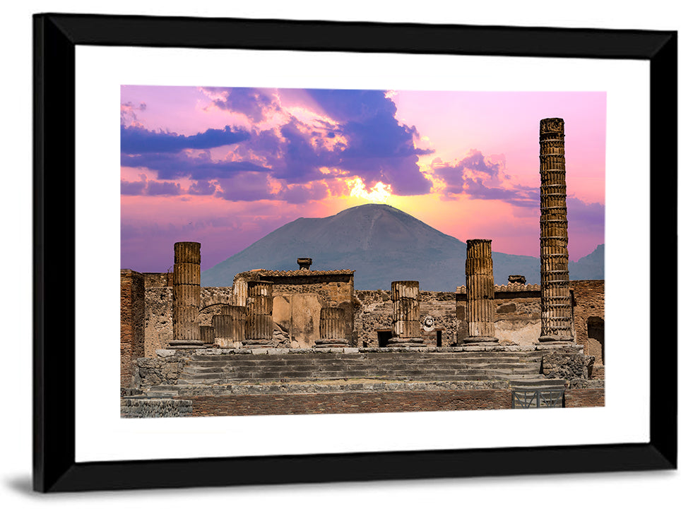 Pompeii Columns at Sunset, Mount Vesuvius Wall Art