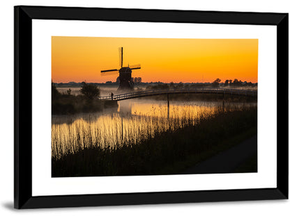 Misty Sunrise Windmill Wall Art