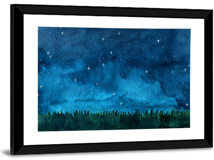 Starry Meadow Nightscape Wall Art as a framed print