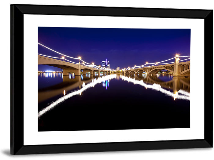 Mill Avenue Bridge Night Reflections Wall Art as a framed print
