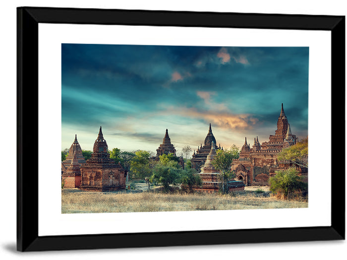 Bagan Ancient Pagodas at Sunrise Wall Art as a framed print