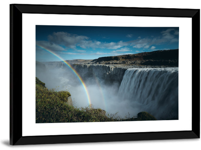 Dettifoss Waterfall with Double Rainbow Wall Art as a framed print