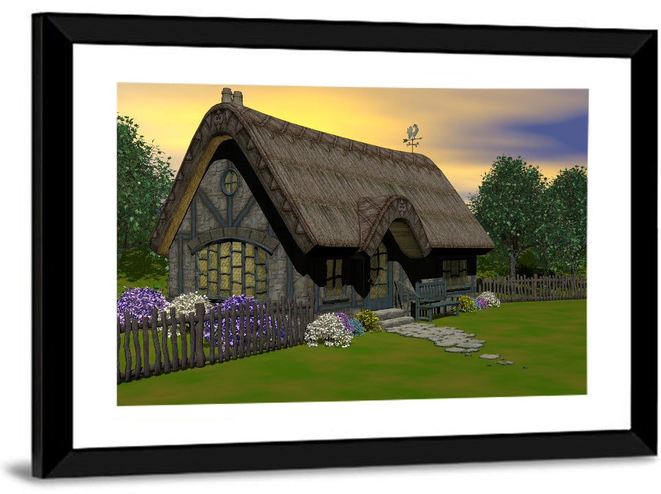 Country Cottage with Thatched Roof Wall Art
