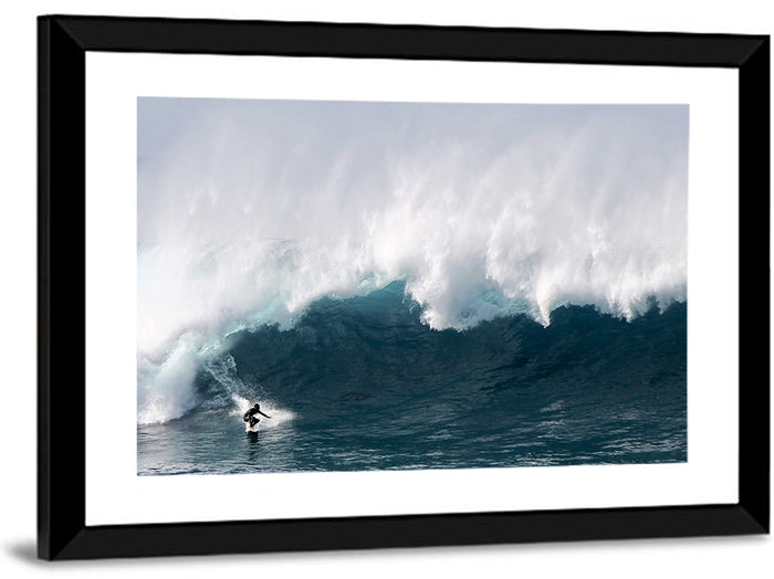 Surfer Beneath Breaking Wave Wall Art as a framed print