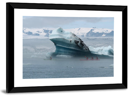 Jökulsárlón Iceberg with Kayakers Wall Art