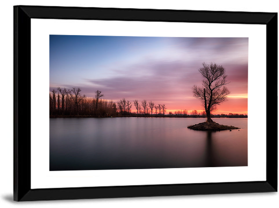 Solitary Island Tree at Sunset Wall Art
