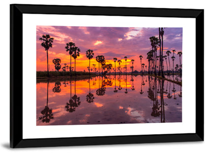 Palm Trees Sunset Reflection Wall Art