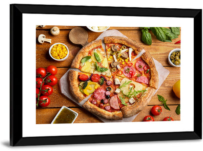 Sliced Pizza on Wooden Board Wall Art