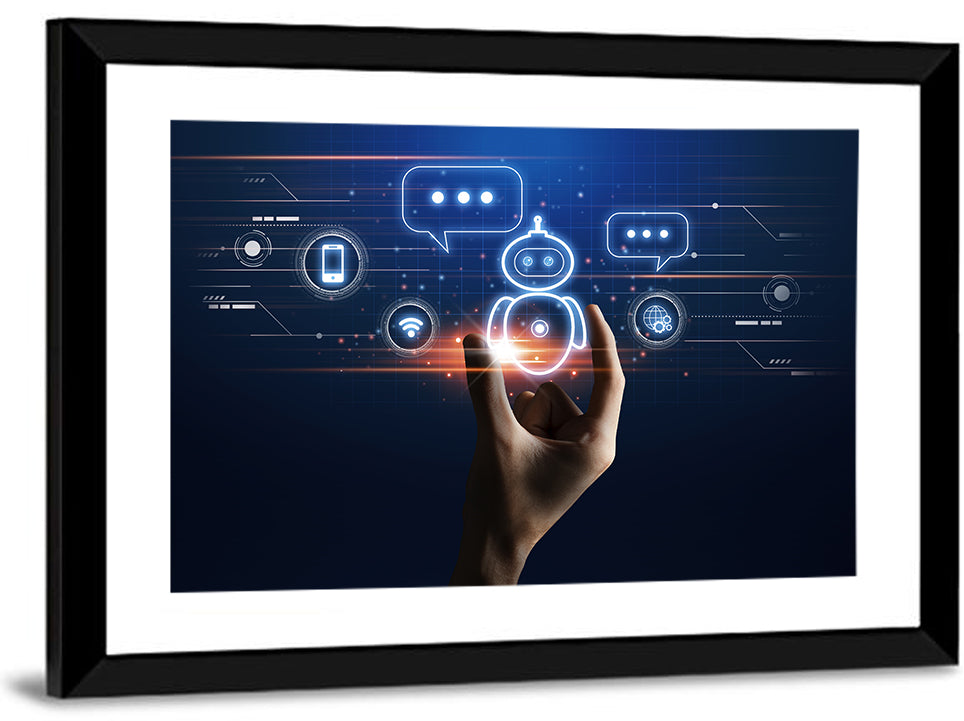 Hand Holding Robotic Assistant Icon Wall Art