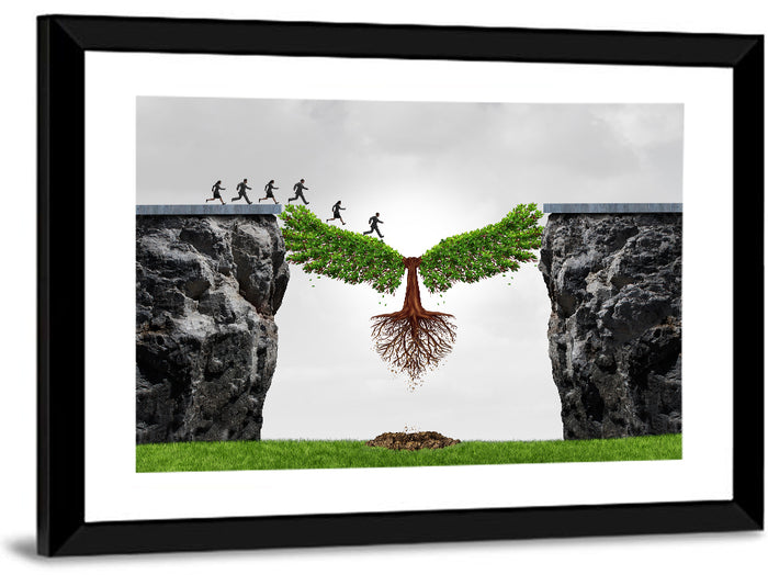 Winged Tree Over Chasm Wall Art as a framed print