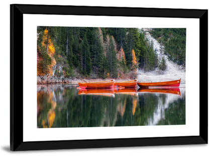 Autumn Rowboats on Mountain Lake Wall Art