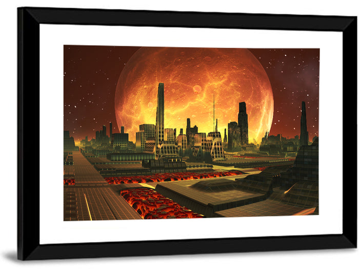 Molten Lunar Cityscape Wall Art as a framed print