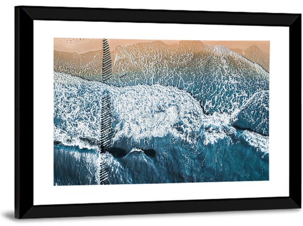Aerial Pier Pilings Over Surf Wall Art