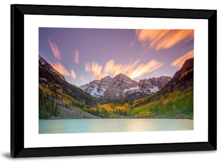 Maroon Bells Sunset Wall Art as a framed print