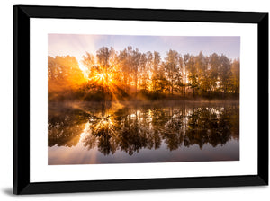 Misty Sunrise Over Pond Wall Art