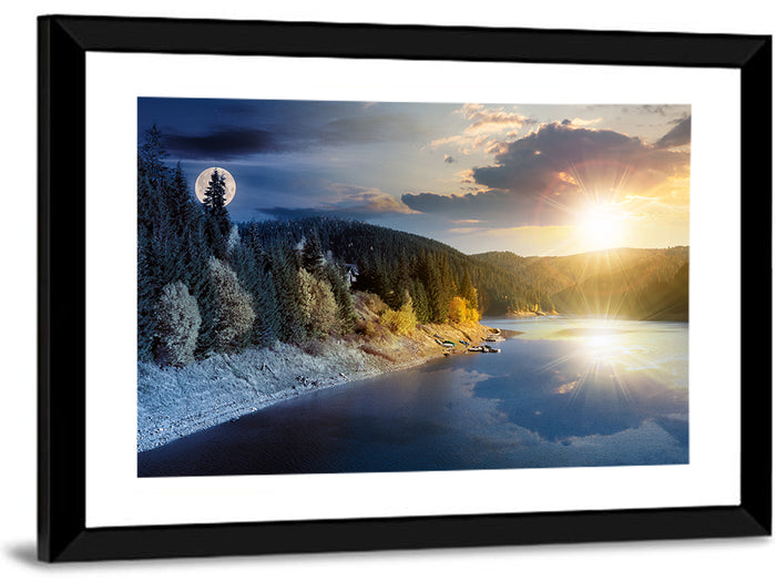 Autumn Mountain Lake Wall Art as a framed print