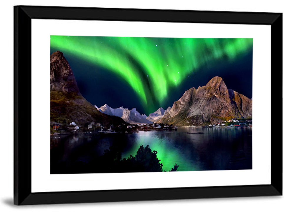 Northern Lights Over Snow Capped Mountains Wall Art