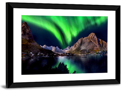 Northern Lights Over Snow Capped Mountains Wall Art