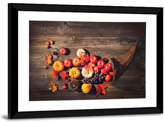 Thanksgiving Cornucopia Still Life Wall Art as a framed print