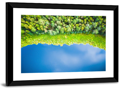 Aerial Blue Lake Over Woodland Wall Art