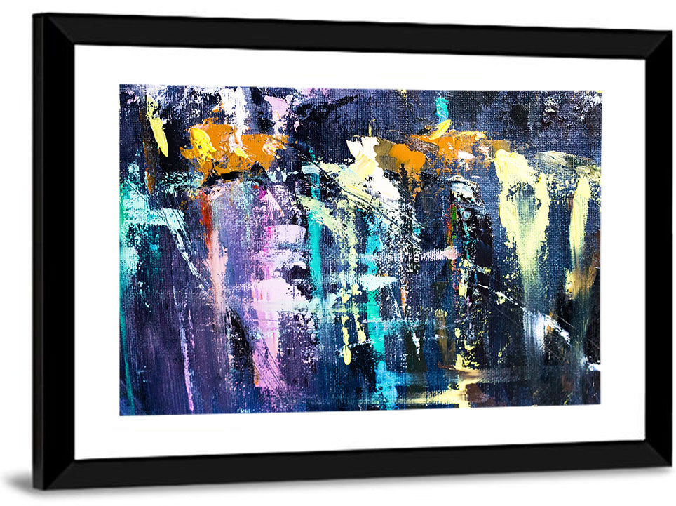 Impasto Waterfall in Blue and Purple Wall Art