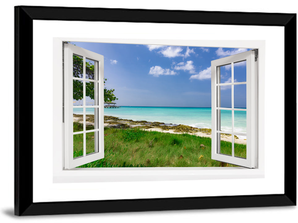 Gazebo on Pier Over Turquoise Ocean Wall Art