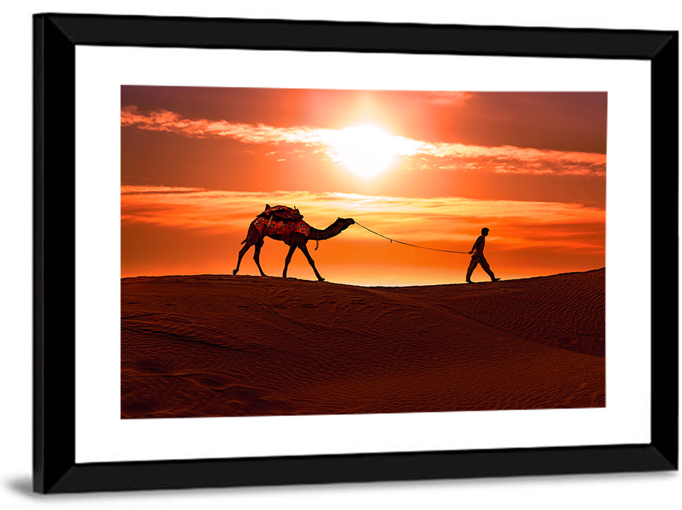 Man Leading Camel at Dusk Wall Art