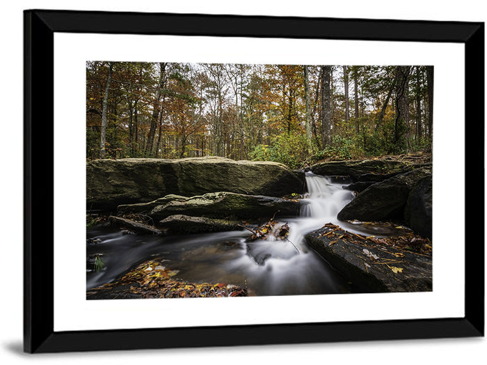Cheaha Falls Autumn Waterfall Wall Art as a framed canvas