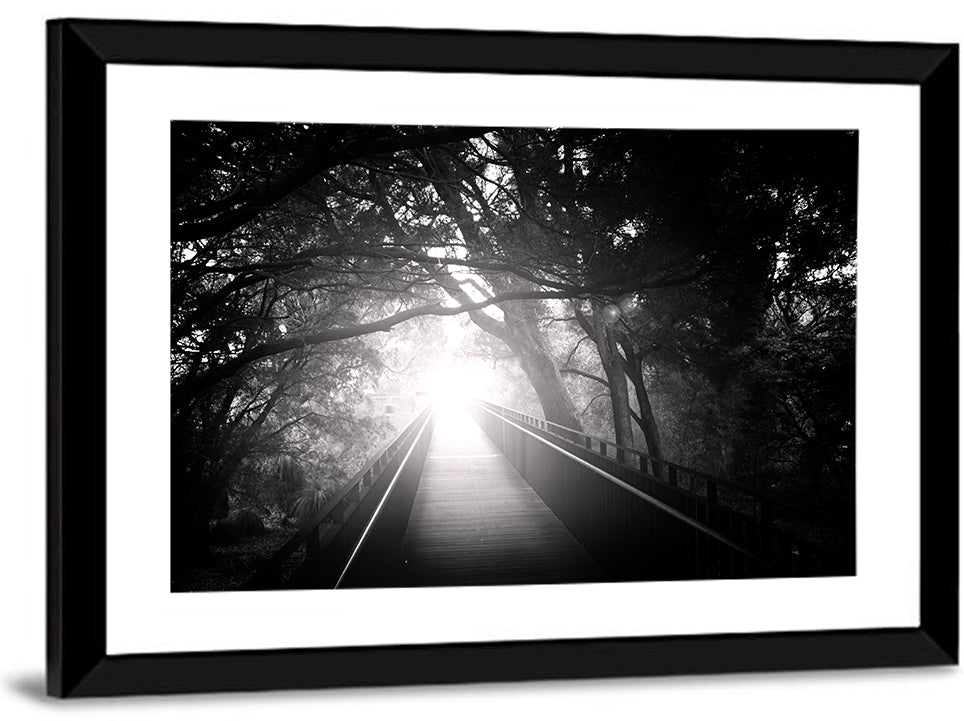Foggy Forest Bridge Wall Art