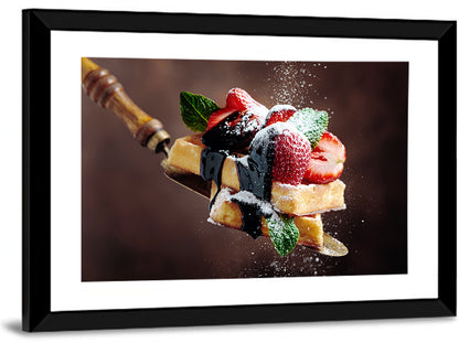 Chocolate Drizzle Waffles with Strawberries Wall Art