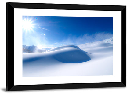 Sunlit Snow Dune Under Blue Sky Wall Art