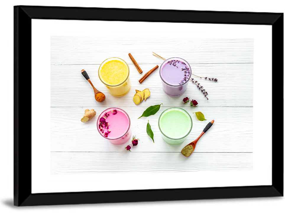 Four Lattes with Botanicals Wall Art