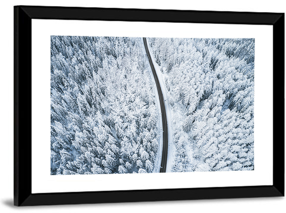 Winding Snow-covered Forest Road Wall Art