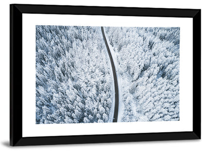 Winding Snow-covered Forest Road Wall Art