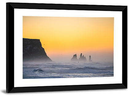 Dyrholaey Cliff with Reynisdrangar Sea Stacks Wall Art