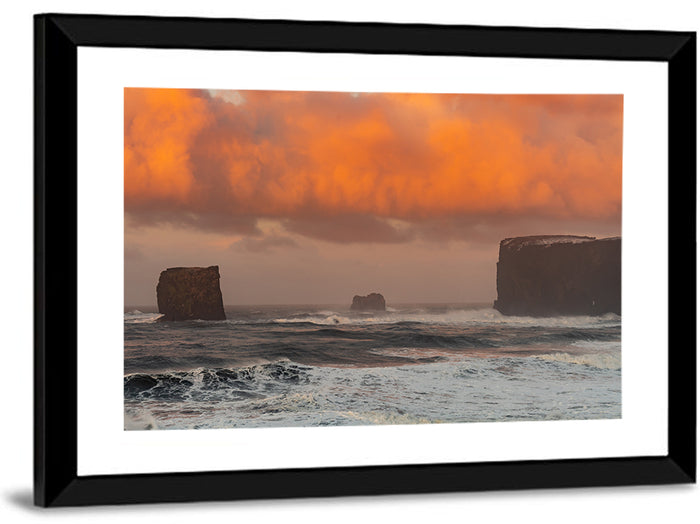 Dyrholaey Sunrise Seascape Wall Art as a framed print