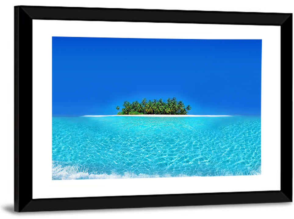 Turquoise Atoll Sandbar with Palm Trees Wall Art